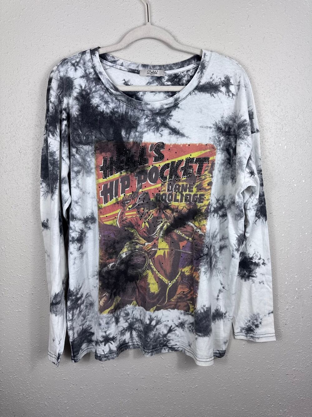 Delila Western long sleeve Rhinestone tie dye shirt